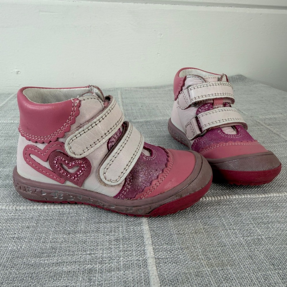 Bartek Girls Leather Boots Ankle Shoes Size 21 Pink Hearts Toddler US Size 5-5.5